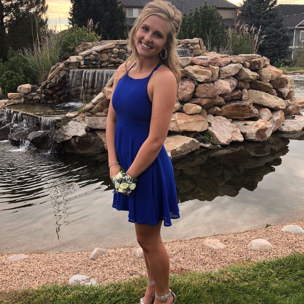 Blue formal dress with open back